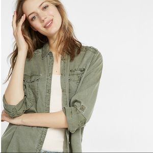 Express Olive Green Boyfriend Button up top